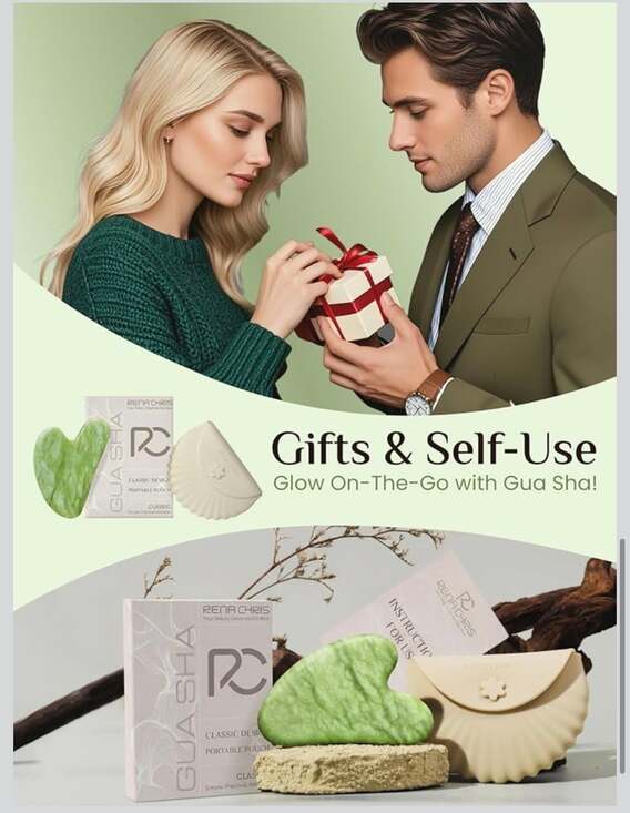 RENA CHRIS 100% Natural Xiuyan Jade Gua Sha Facial Tool with Silicone Seashell P - Picture 6 of 7